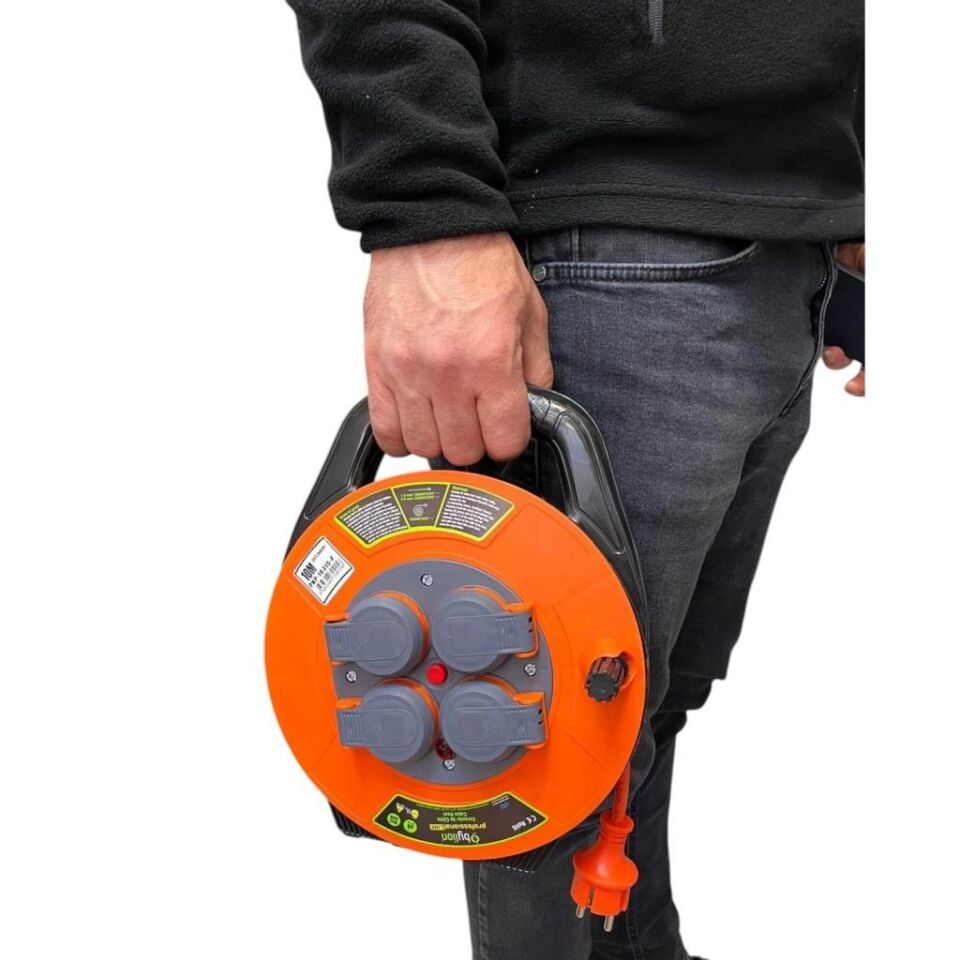 Bylion 10315-F Seyyar Kablo Makarası 10 Metre 4 Prizli IP44 Kapaklı 230V 16A 1000W Uzatma Kablosu (3x1.5mm² CCA)