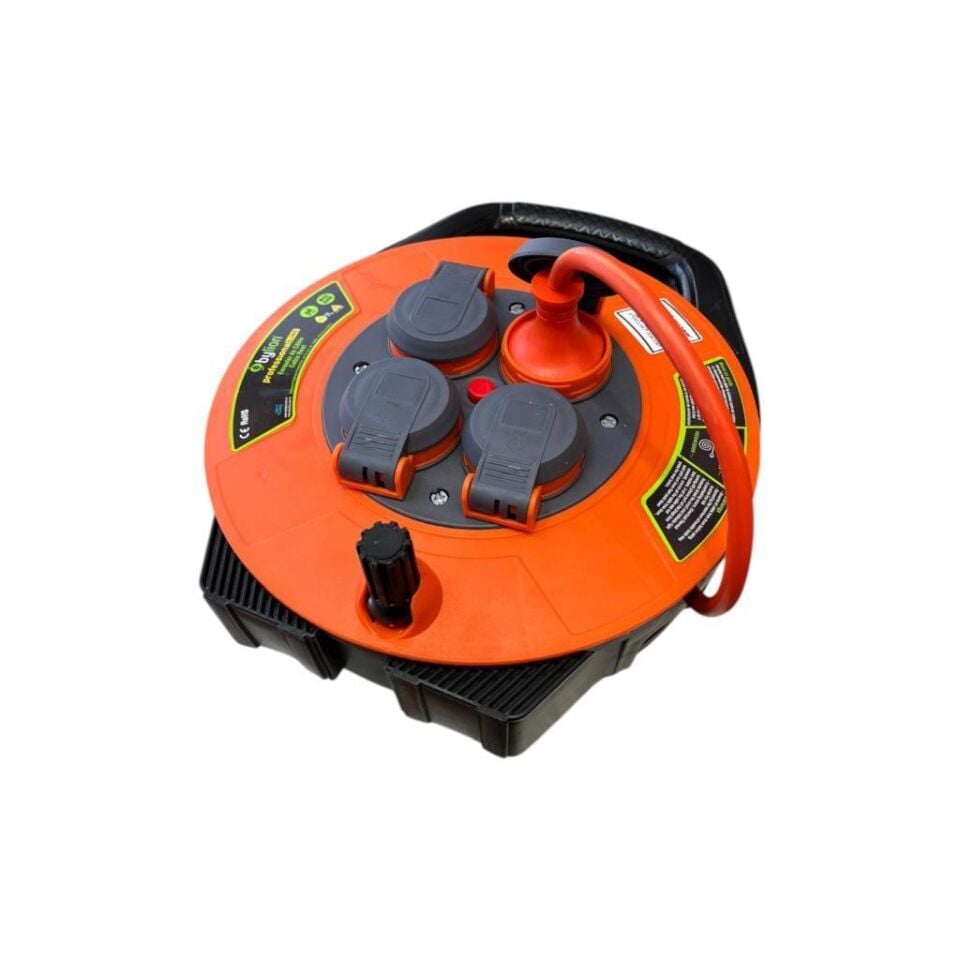 Bylion 10315-F Seyyar Kablo Makarası 10 Metre 4 Prizli IP44 Kapaklı 230V 16A 1000W Uzatma Kablosu (3x1.5mm² CCA)