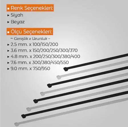 Çetsan 4,8x380 Beyaz 38cm Kablo Bağı Plastik Cırt Kelepçe Toplayıcı-100 Adet