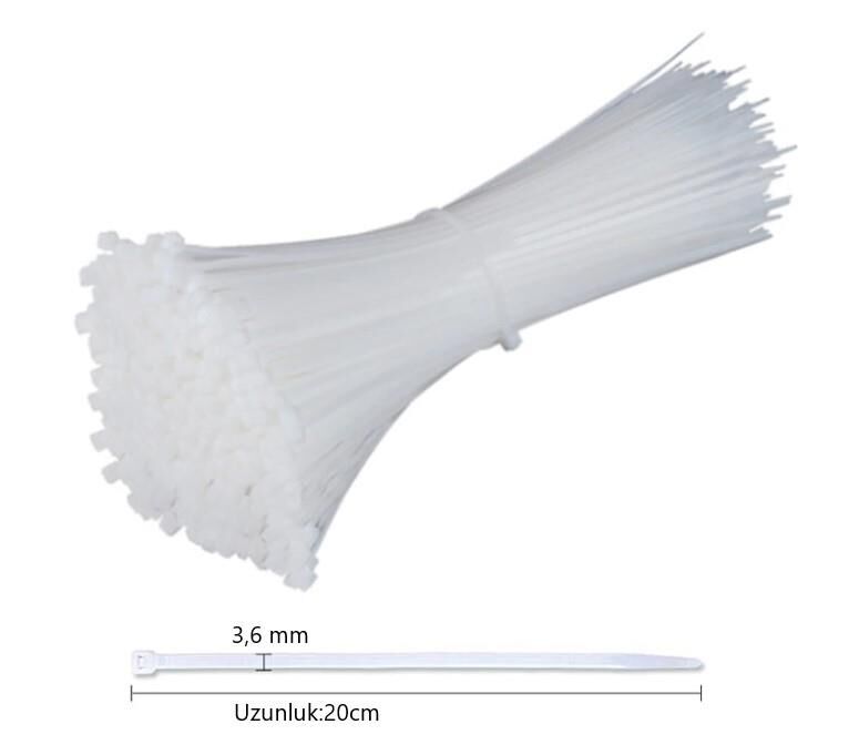 Çetsan 3,6x200 Beyaz Kablo Bağı 20cm Plastik Cırt Kelepçe Toplayıcı-100 Adet
