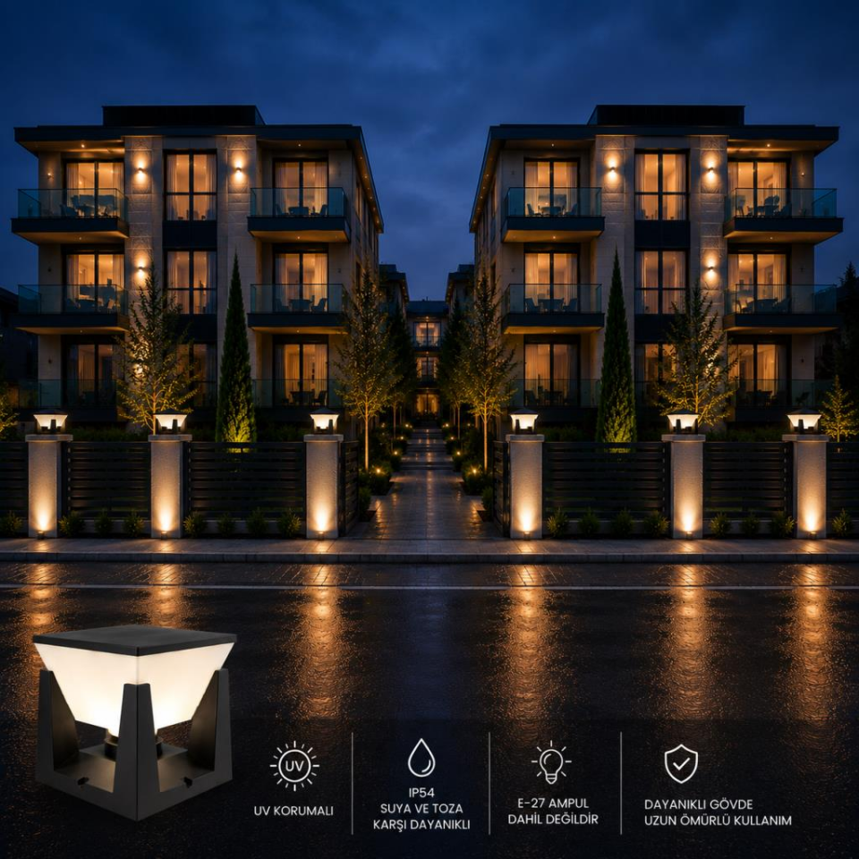 Zita 351 Piramit Bahçe Duvar Üstü Aydınlatma | E27 Duy (Ampul Hariç) | IP54 | UV Korumalı | ABS Gövde | 200x205 mm