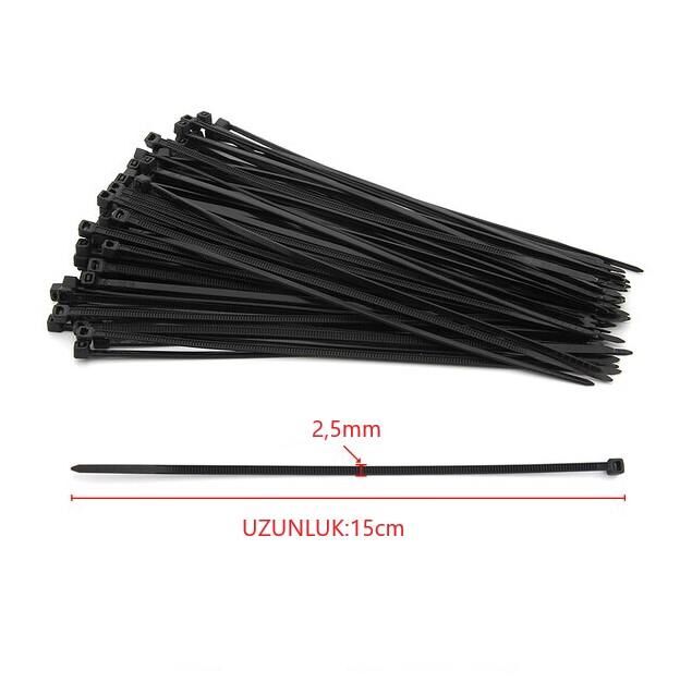 Çetsan 2,5x150 Siyah 15cm Kablo Bağı Cırt Kelepçe Toplayıcı-100 Adet
