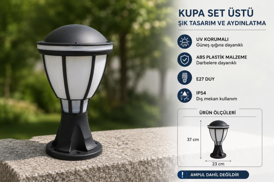 Zita Kupa Serisi 37 cm E27 Duy IP54 Bahçe Aydınlatma Armatürü – Set Üstü Yerli Üretim (Ampul Hariç)