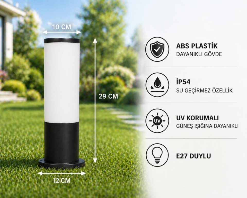 Zita Kule Serisi 29 cm Bahçe Duvar Set Üstü Aydınlatma Armatürü | E27 Duy | IP54 Dış Mekan | Siyah | Ürün Kodu: 233