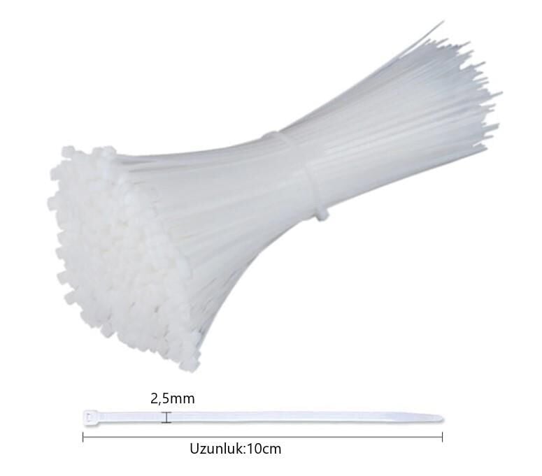 Çetsan 2,5x100 Beyaz 10cm Kablo Bağı Cırt Kelepçe Toplayıcı-250 Adet