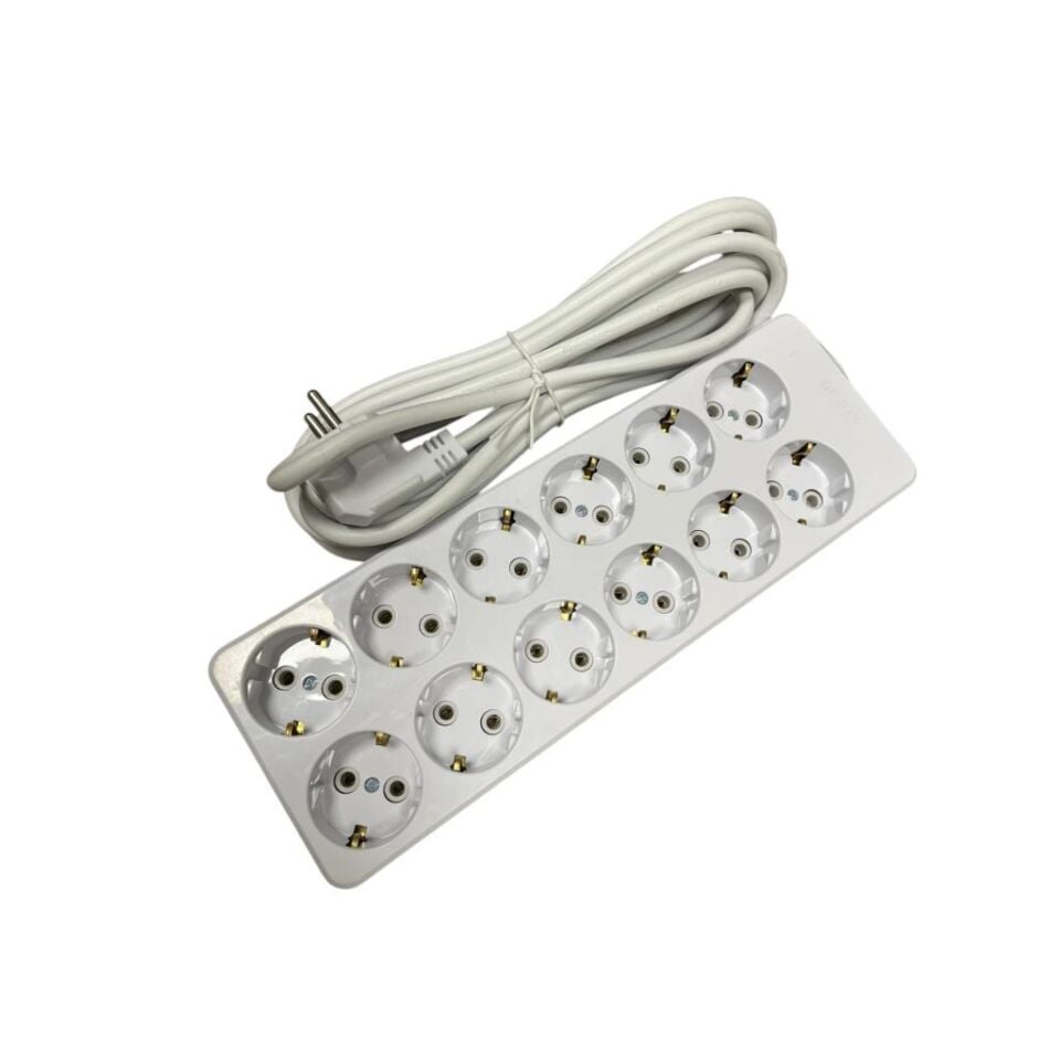 DE-PA 12’li Topraklı Grup Priz | 5 Metre Kablolu | 16A 220V | 3x1,5 mm² Kablo | Çoklu Priz Uzatma