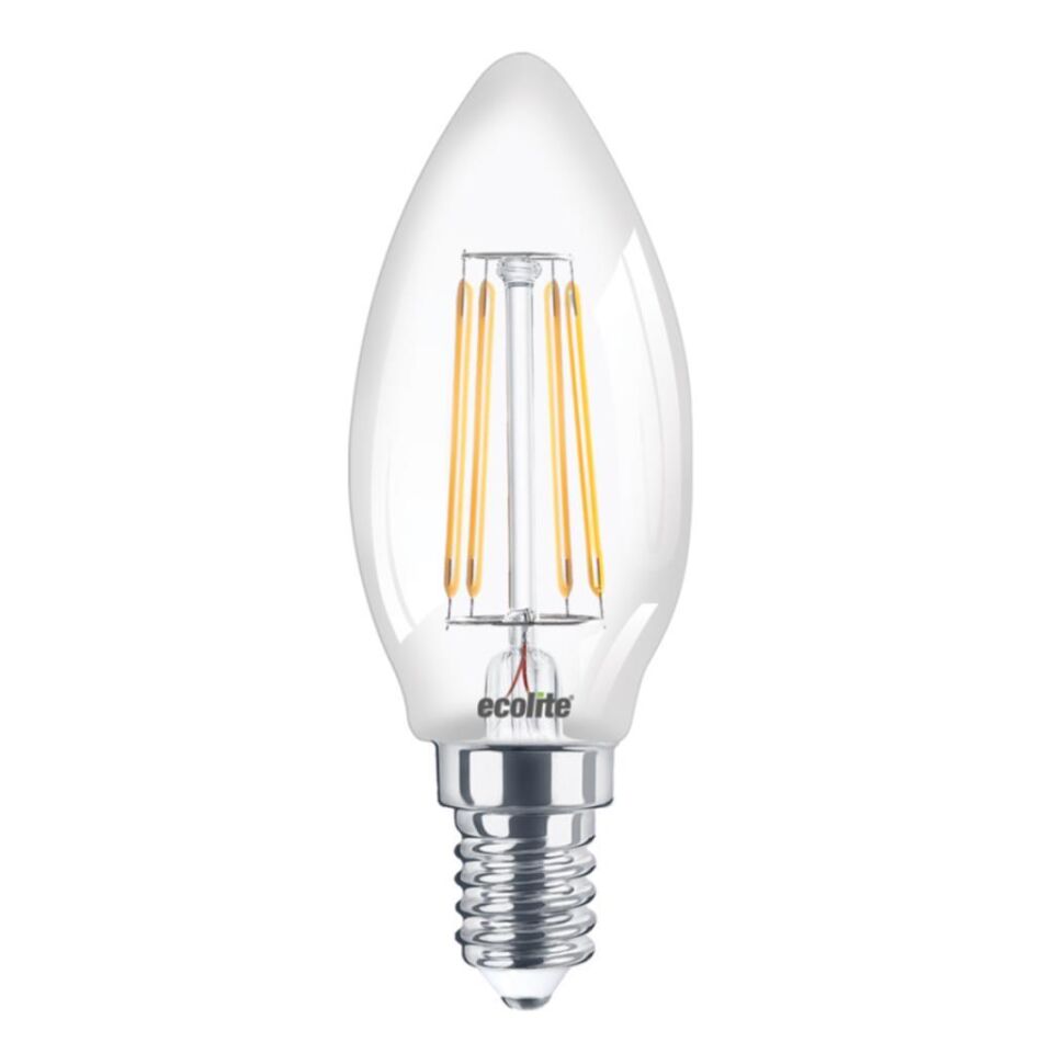 Ecolite 4W LED Filament Mum Ampul, E14 Duy, 2700K Sarı Işık, 470 Lümen, Şeffaf Cam, Akkor Görünümlü Dekoratif Lamba, 3'lü Paket