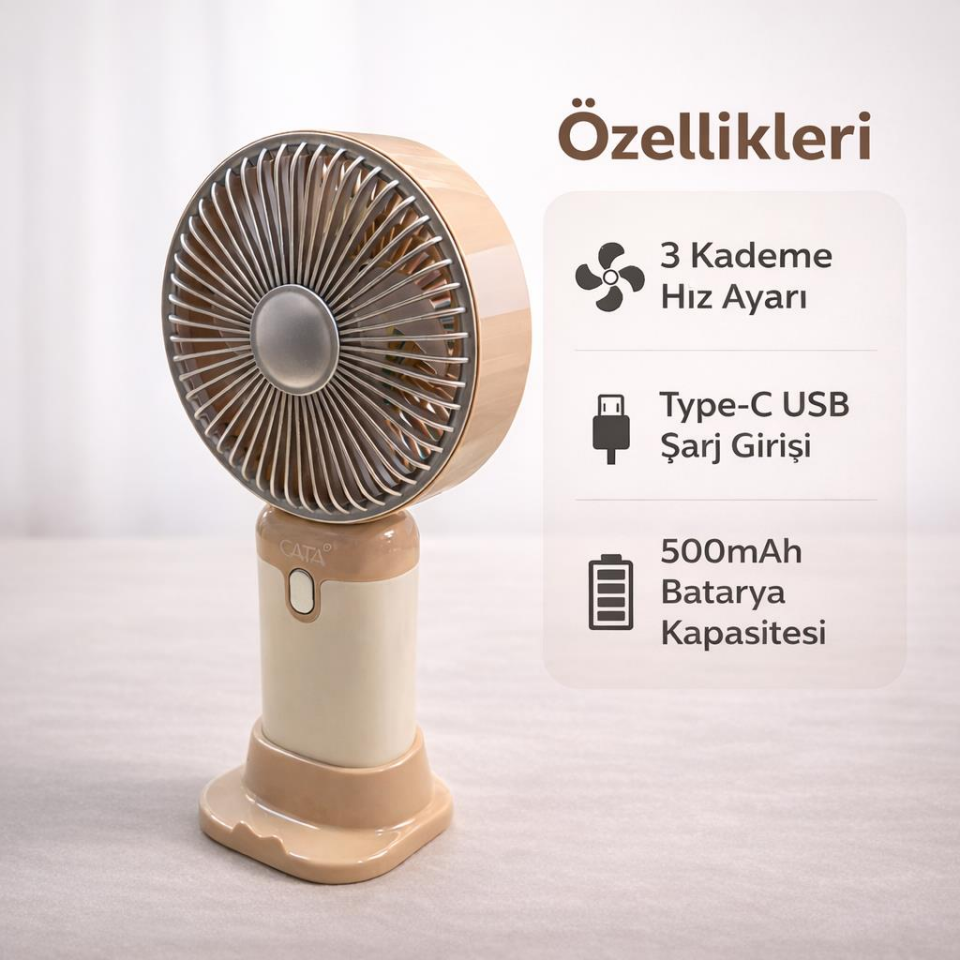 Cata CT 9949 El Vantilatörü 3 Kademeli Hız Ayarlı Taşınabilir Mini Fan Cep Fanı
