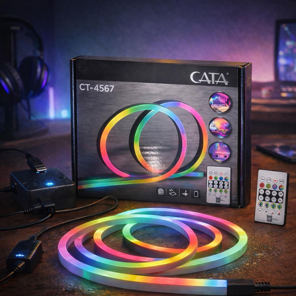 Cata CT-4567 RGB Akıllı Pixel Neon LED Set 5 Metre USB Girişli Kumandalı – Müzik Senkronlu IP65 Dekoratif Duvar ve Gaming Aydınlatma