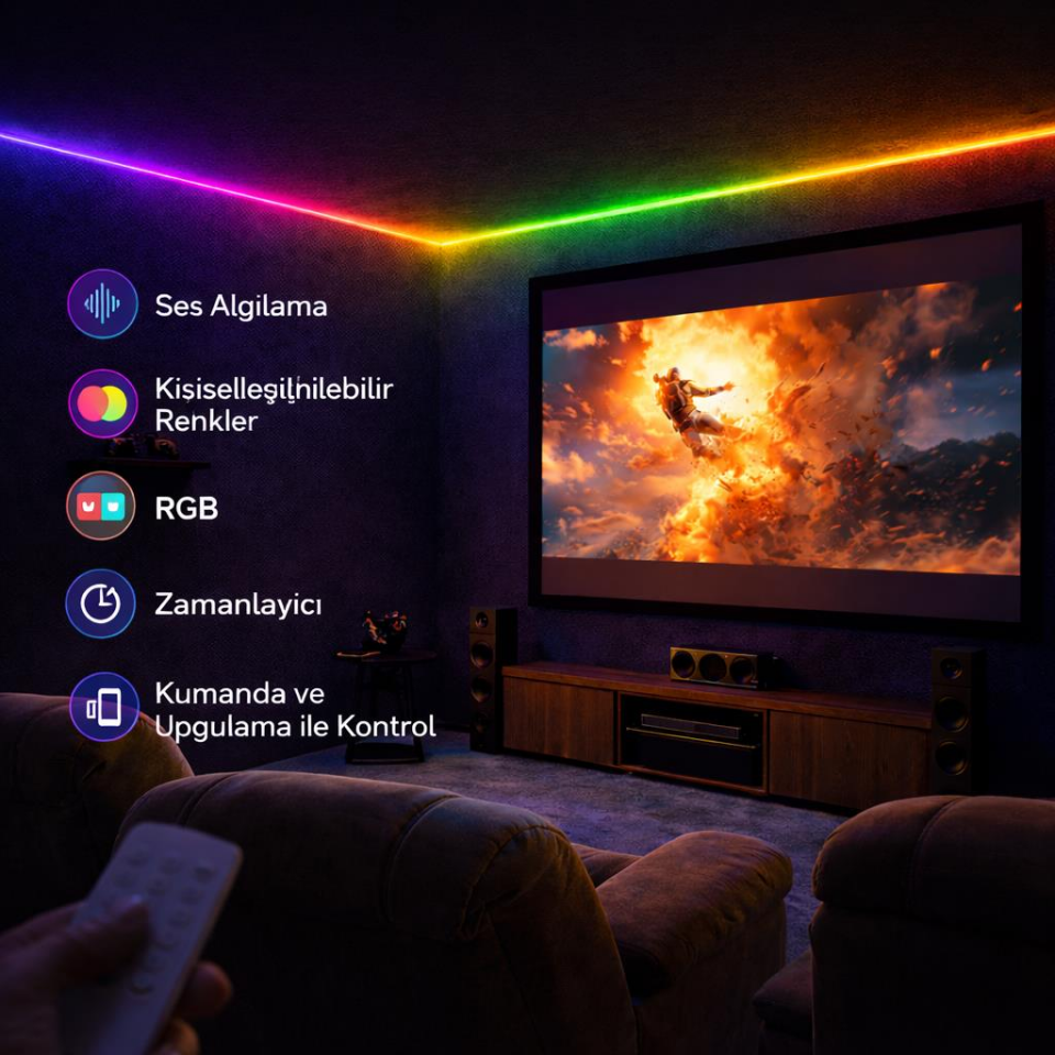 Cata CT-4567 RGB Akıllı Pixel Neon LED Set 5 Metre USB Girişli Kumandalı – Müzik Senkronlu IP65 Dekoratif Duvar ve Gaming Aydınlatma