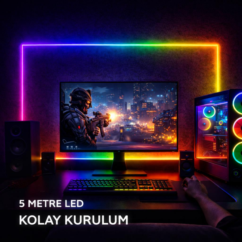 Cata CT-4567 RGB Akıllı Pixel Neon LED Set 5 Metre USB Girişli Kumandalı – Müzik Senkronlu IP65 Dekoratif Duvar ve Gaming Aydınlatma