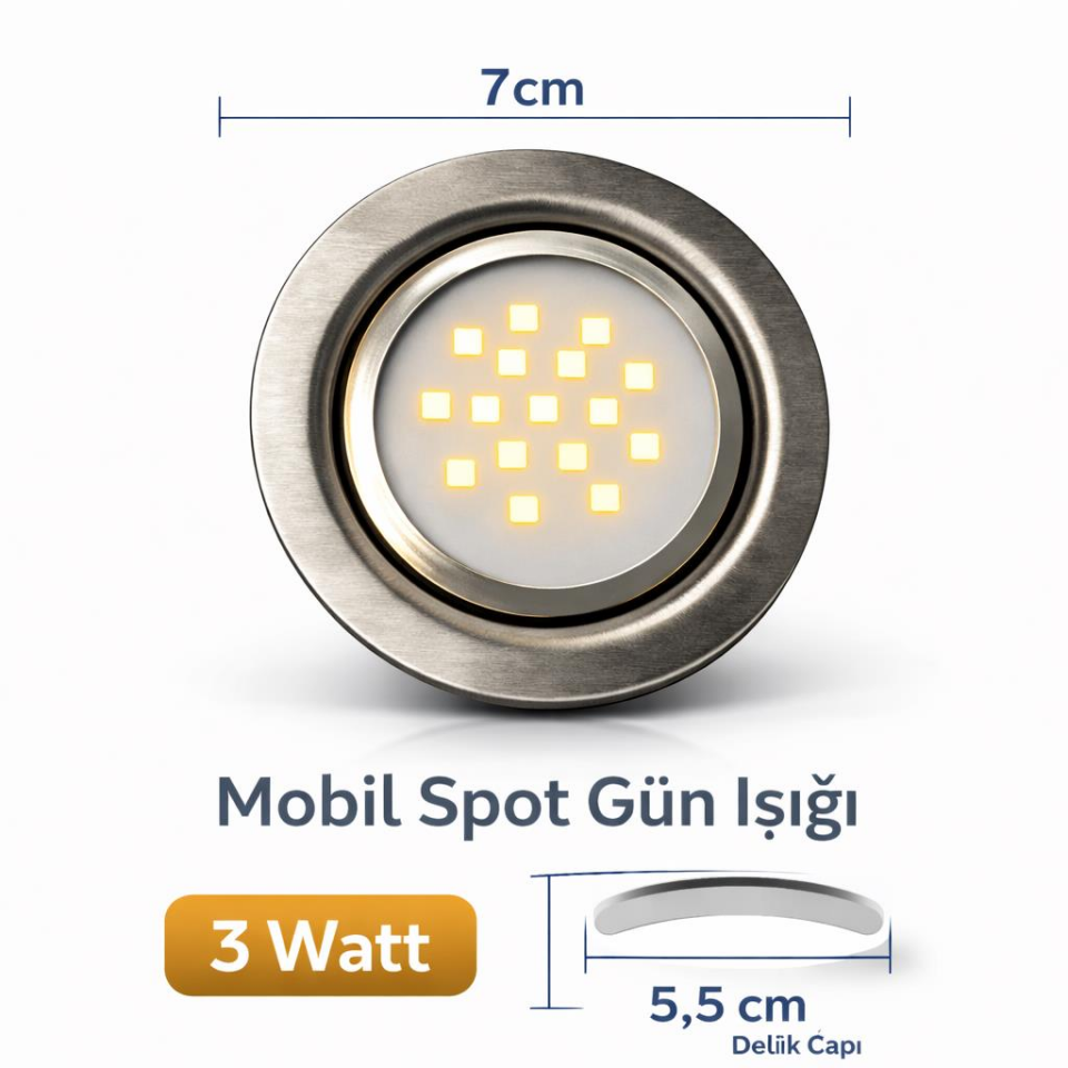 3 Watt Gömme LED Spot 220V Gün Işığı – Dolap İçi & Mutfak Altı Aydınlatma
