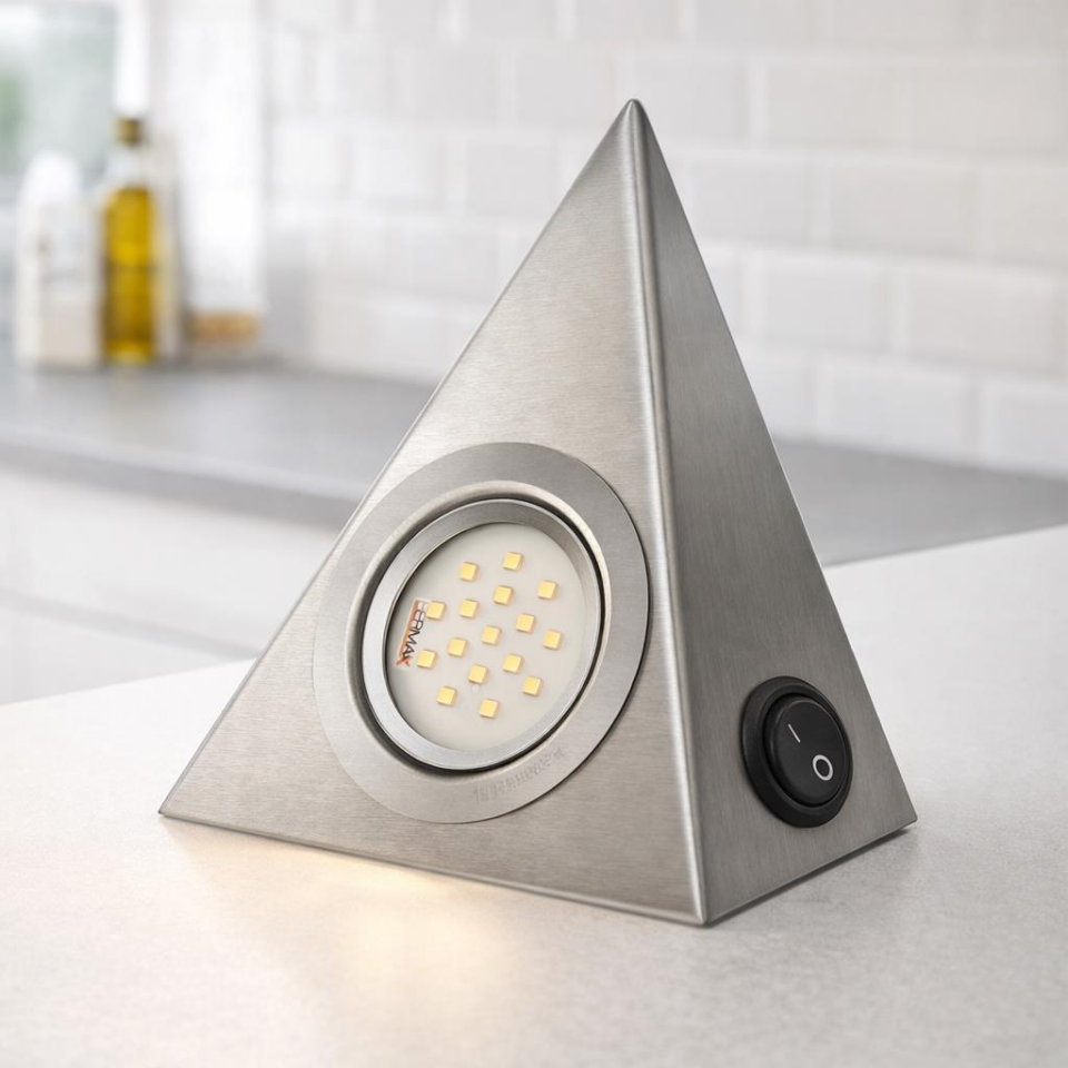 Üçgen LED Tezgah Altı Aydınlatma Anahtarlı Inox Kasa 3000K Mutfak Dolap Altı Işık