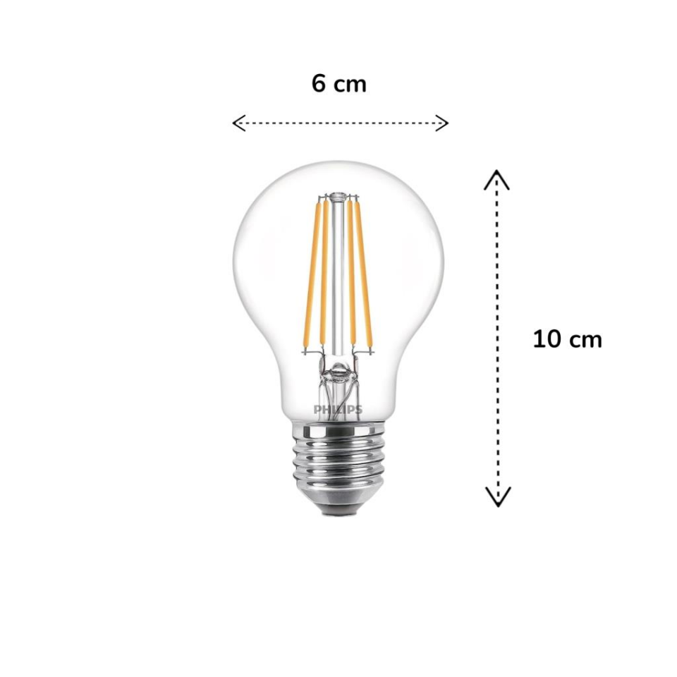 Philips LED Classic 60W A60 Filament Ampul, 2700 Sarı Işık, E27 Normal Duy, Dim Edilmez 2'li Ekopaket