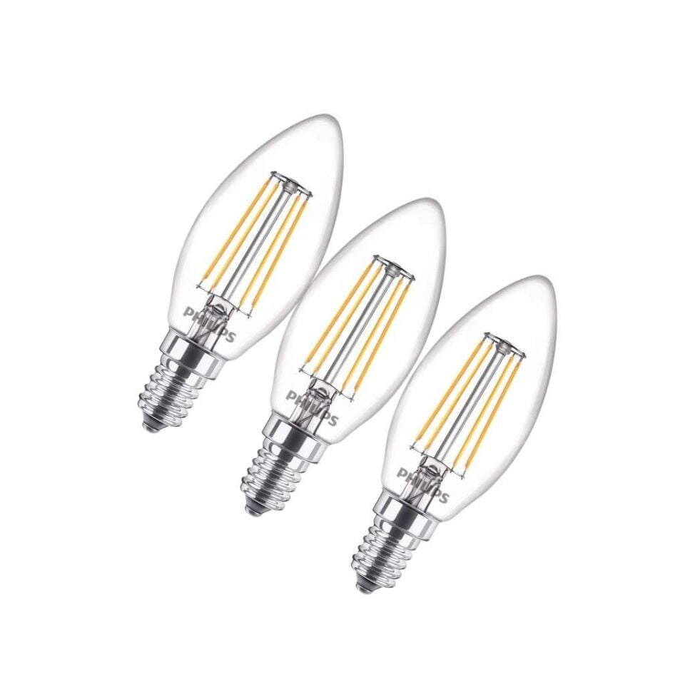 Philips LED Classic 4.3W (40W Eşdeğer) B35 Mum Filament Ampul 3’lü Paket, 2700K Sarı Işık, E14 İnce Duy, Dekoratif, Dim Edilemez