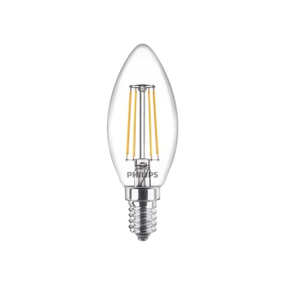 Philips LED Classic 4.3W (40W Eşdeğer) B35 Mum Filament Ampul 3’lü Paket, 2700K Sarı Işık, E14 İnce Duy, Dekoratif, Dim Edilemez