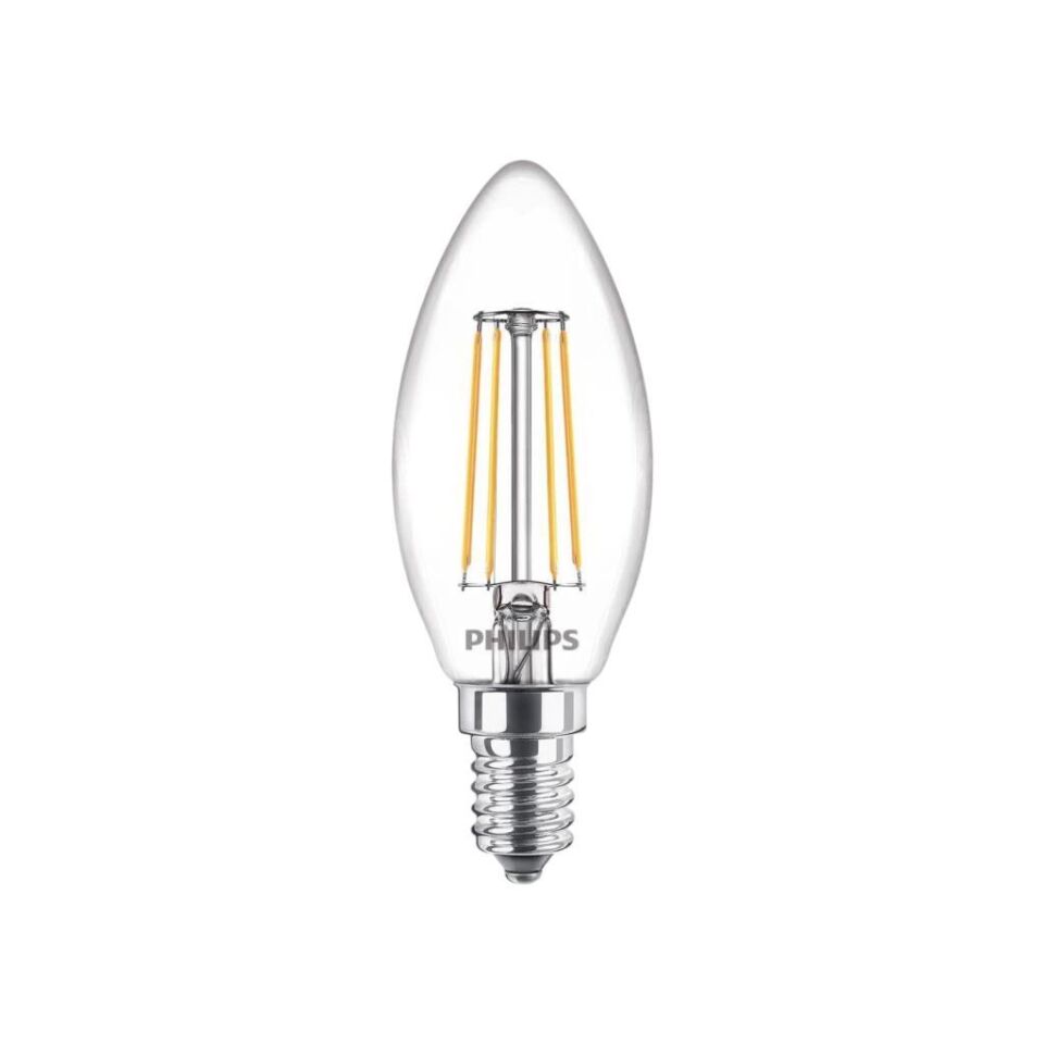 Philips LED Classic 4.3W (40W Eşdeğer) B35 Mum Filament Ampul 3’lü Paket, 2700K Sarı Işık, E14 İnce Duy, Dekoratif, Dim Edilemez