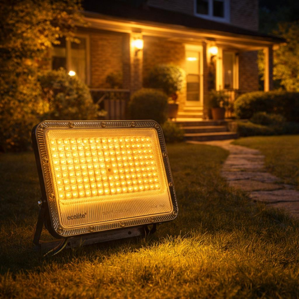 Ecolite 100W LED Projektör 8000 Lümen 3000K Sarı Işık IP66 Su Geçirmez Dış Mekan Bahçe Duvar Aydınlatma 220V