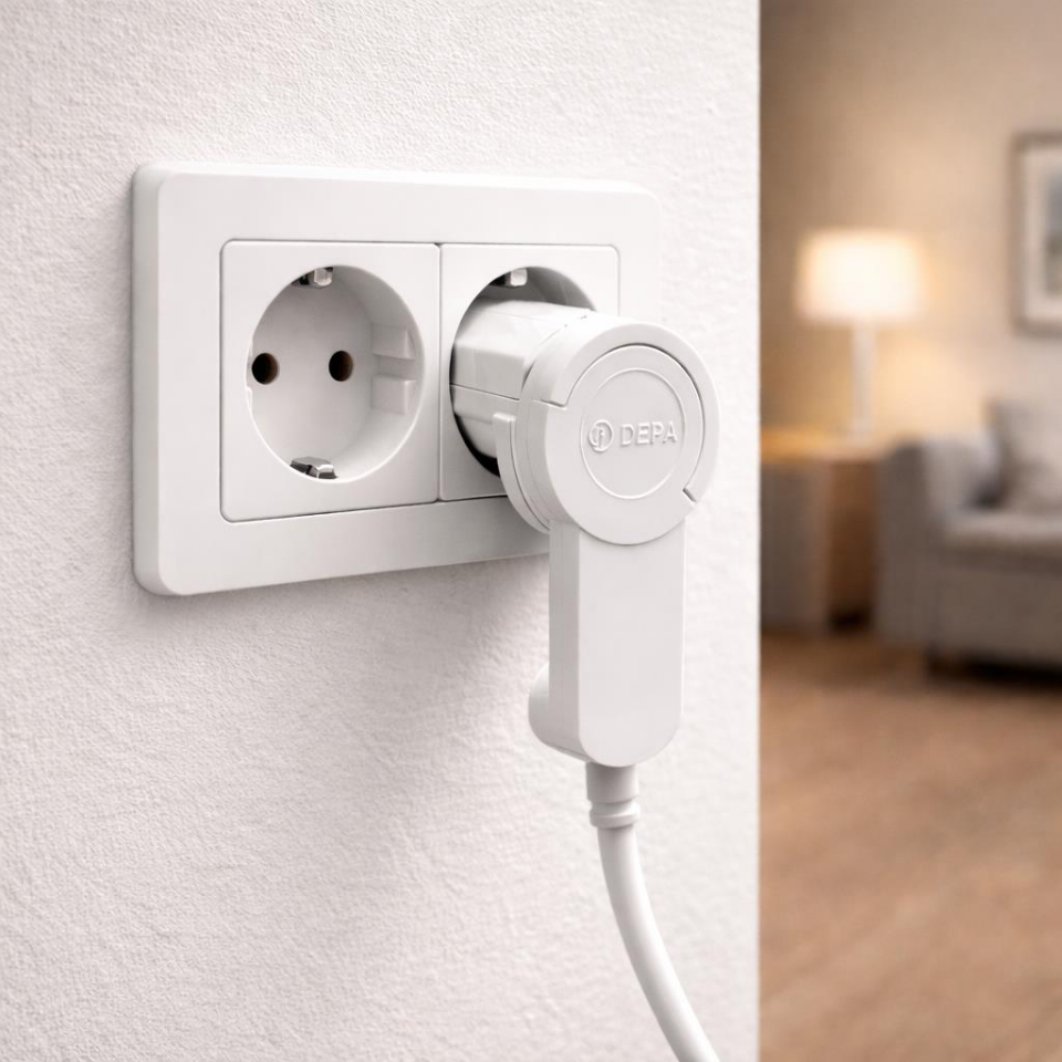 DE-PA Yassı Topraklı Fiş 16A 250V Beyaz – İnce Tasarım Yer Tasarruflu Elektrik Fişi