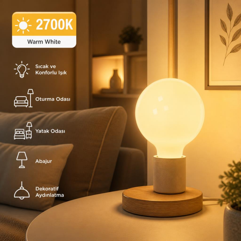 Ecolite G125 Soft LED Ampul 12W (104W Eşdeğer) E27 Duy 2700K Sarı Işık Dimmer Uyumlu 1600 Lümen Dekoratif Büyük Boy Ampul