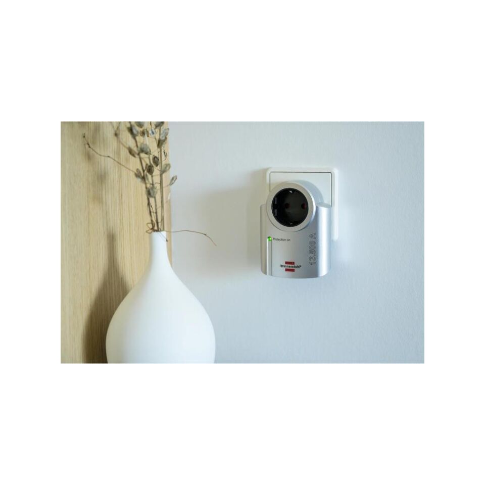 Brennenstuhl 61590146 Akım Korumalı Priz 13.500A Tekli Kompakt Darbe Koruma Adaptörü 220V Gümüş