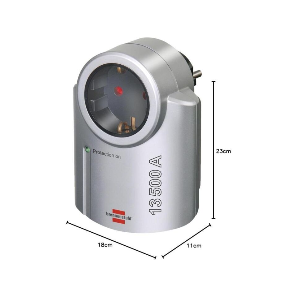 Brennenstuhl 61590146 Akım Korumalı Priz 13.500A Tekli Kompakt Darbe Koruma Adaptörü 220V Gümüş