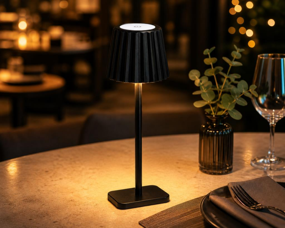 Horoz Merida Siyah Şarjlı LED Masa Lambası 3 CCT Dimmer Dokunmatik Kablosuz Type-C Şarjlı Dekoratif Ambiyans Aydınlatma 38 cm