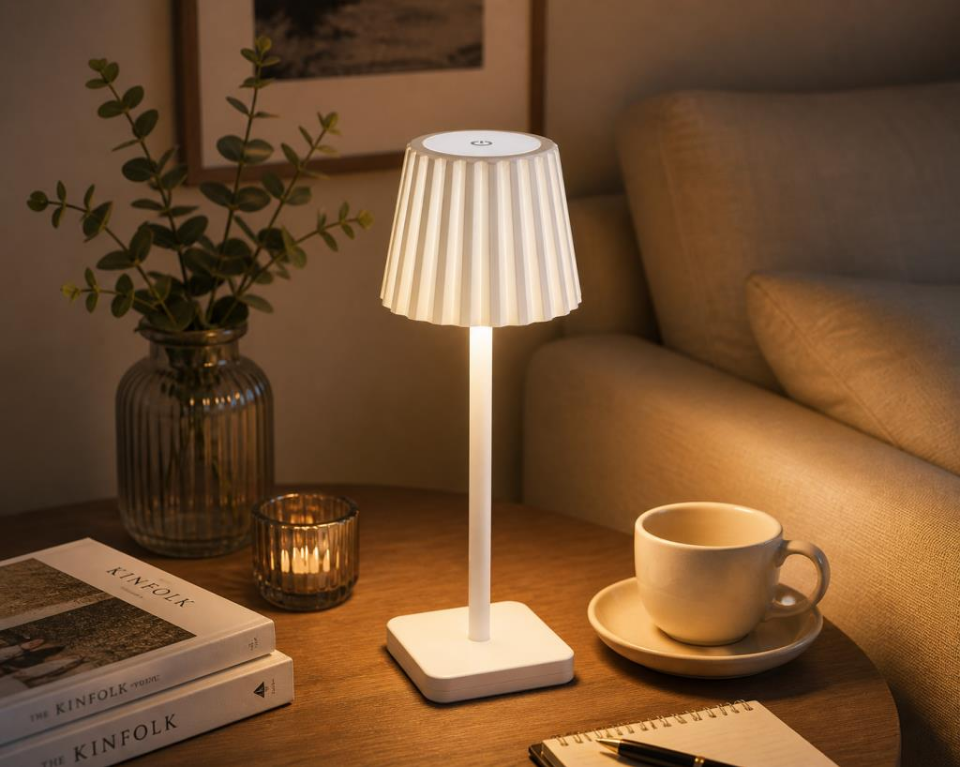 Horoz Merida Beyaz Şarjlı LED Masa Lambası 3 CCT Dimmer Dokunmatik Kablosuz Type-C Şarjlı Minimal Dekoratif Ambiyans Aydınlatma 38 cm