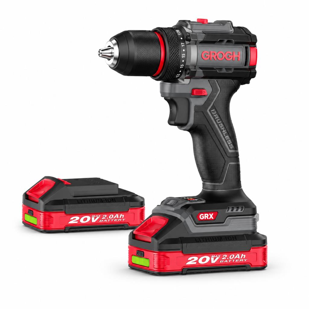 GROGH GRX2022-2 BMC Kömürsüz Motorlu Şarjlı Darbeli Matkap 20V 2x2Ah Çift Akülü 65Nm Profesyonel