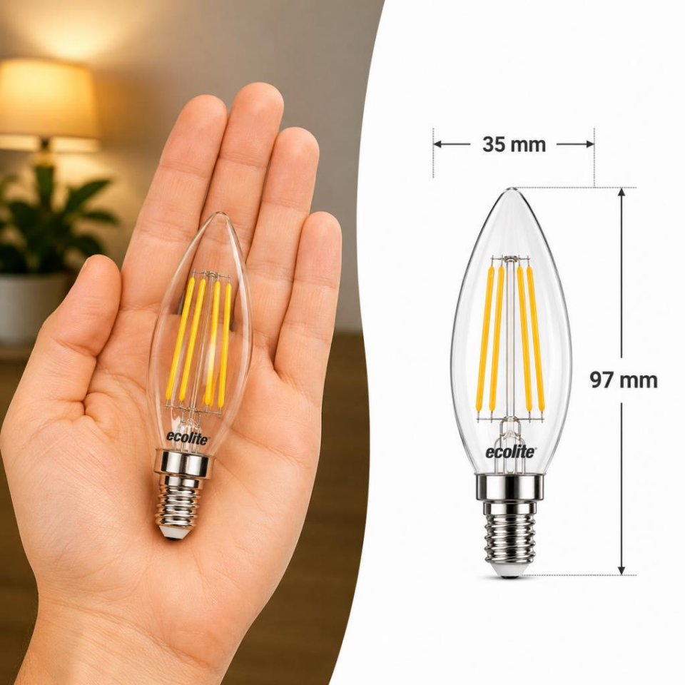 Ecolite Filament LED Mum Ampul E14 Duy 6W 2700K Sarı Işık Dim Edilebilir Şeffaf Dekoratif Ampul 810 Lümen 60W Eşdeğer