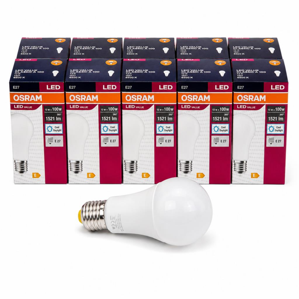 OSRAM LED Value Classic A100 E27 LED Ampul 13W 1521 Lümen 100W Eşdeğeri Beyaz Işık Enerji Tasarruflu Uzun Ömürlü 10'lu Paket