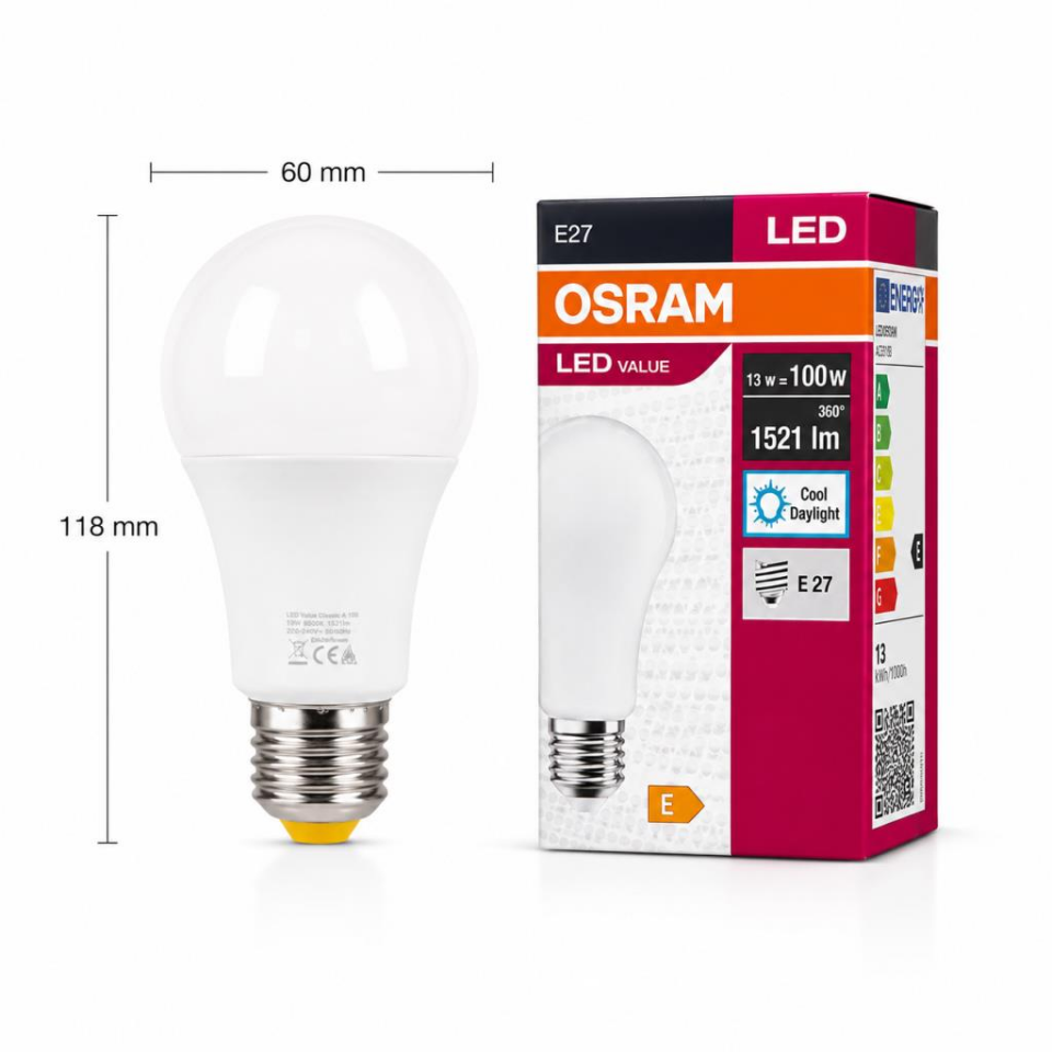 OSRAM LED Value Classic A100 E27 LED Ampul 13W 1521 Lümen 100W Eşdeğeri Beyaz Işık Enerji Tasarruflu Uzun Ömürlü 10'lu Paket